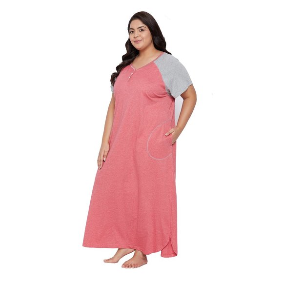 Gypsie blu Women Cotton Nighty Lounge Dress Comfortable Maxi Dresses with Sleeve - Picture 4 of 7